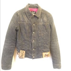 Dolce & Gabbana Leather Logo Denim Jacket